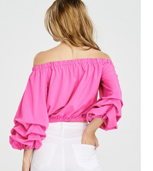 Pink OffShoulder Bubble Sleeve Top - Picture 5 of 8
